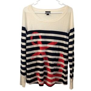 J. Crew Italian Cashmere Anchor Striped Sweater Cream‎ Navy Red Size L Nautical